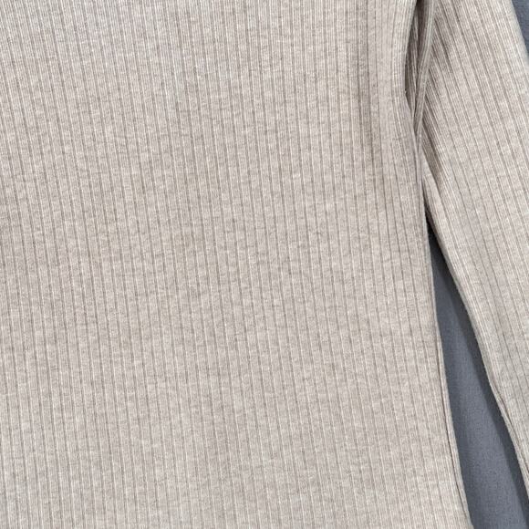 VINCE Ribbed Half Zip Turtleneck Long Sleeve Top Womens Small Tan Stretch Knit - Picture 15 of 16